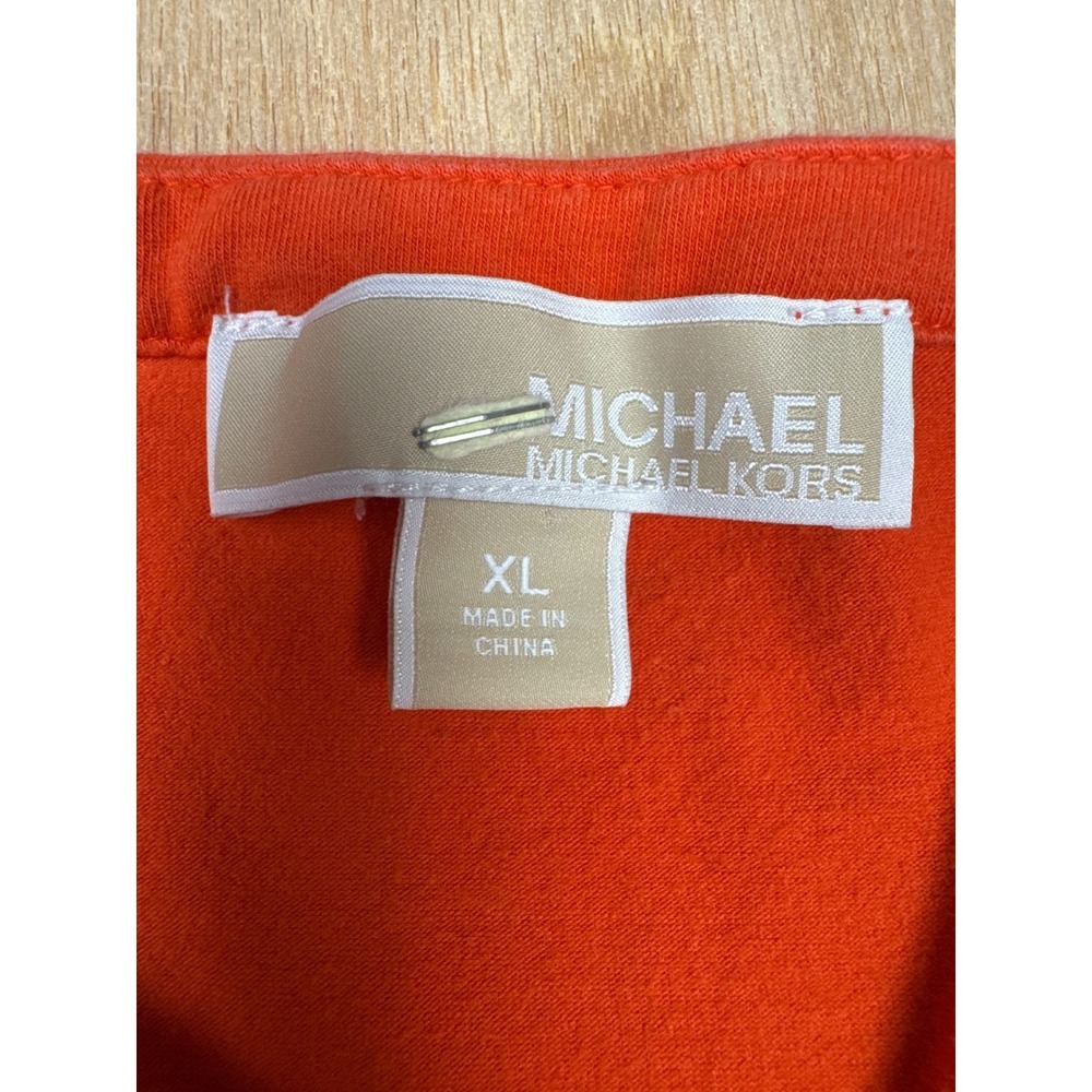 Michael Kors Orange V Neck 3/4 Sleeve Top Gold Zip Detail Women's Size XL - Picture 5 of 8